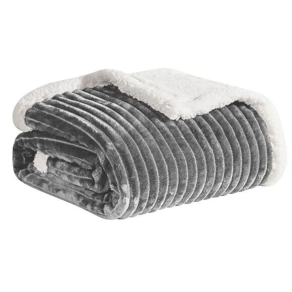 Corduroy Luxe Queen and King Sherpa Blankets, King, Gray - Picture 2 of 2